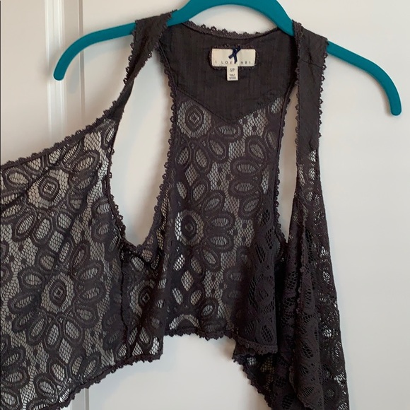 SOLD - Dark Gray Lace Asymmetrical Vest - Picture 2 of 3
